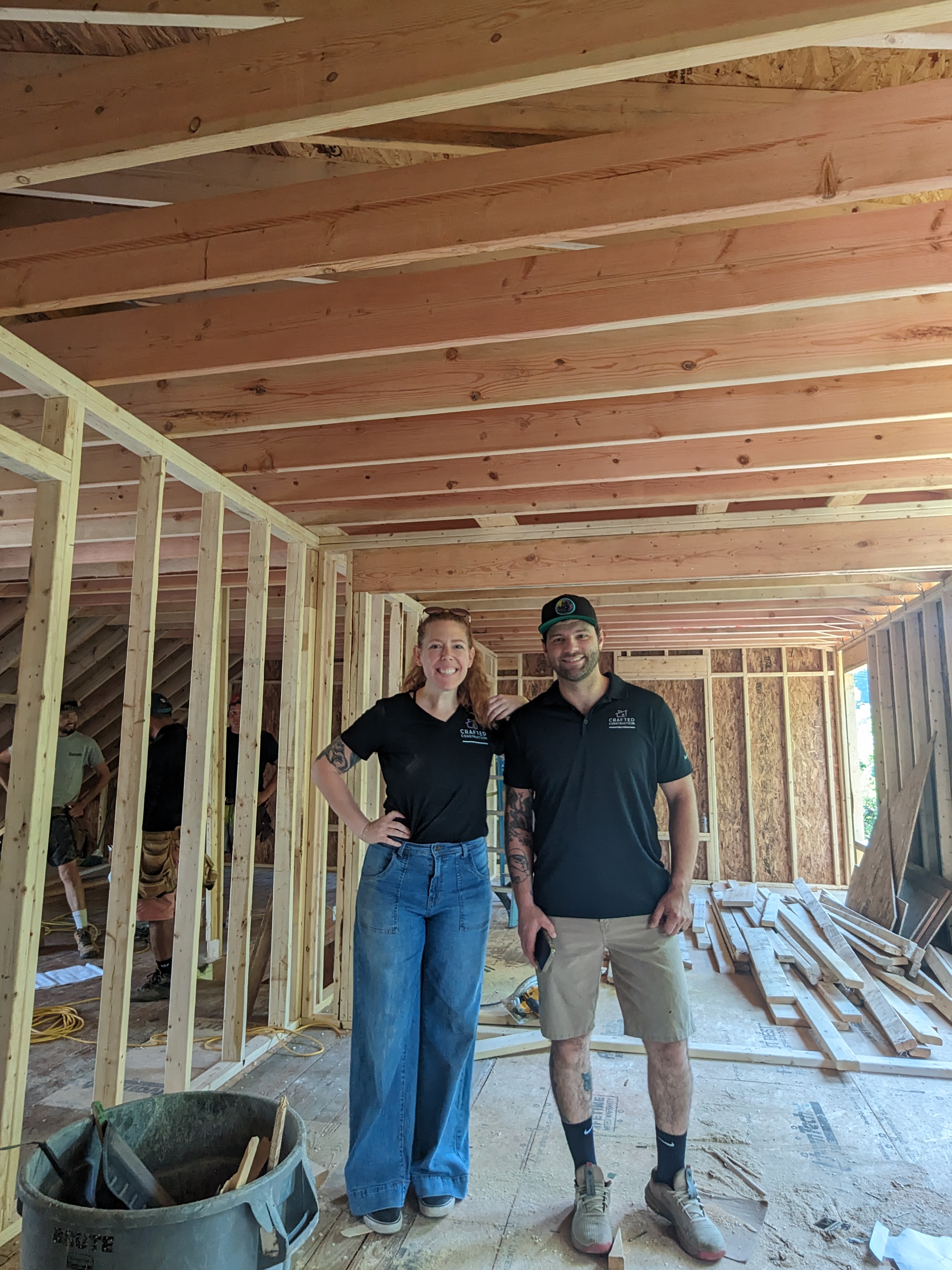 A photo graph of the Crafted Construction team. From left to right: Wayne Witzel III, Jessa Witzel, Joe Waller.